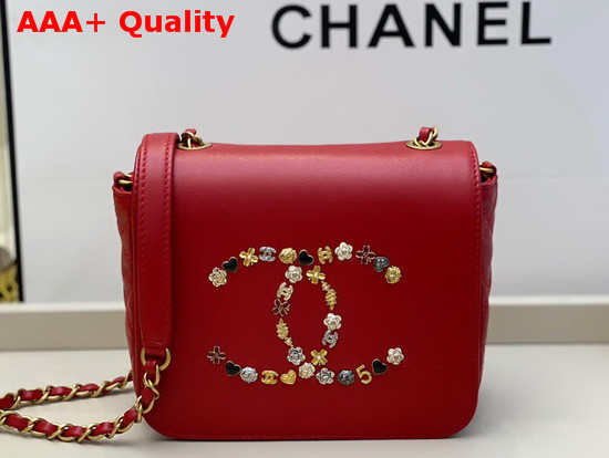 Chanel Mini Flap Bag in Red with Charm Logo on the Front Replica