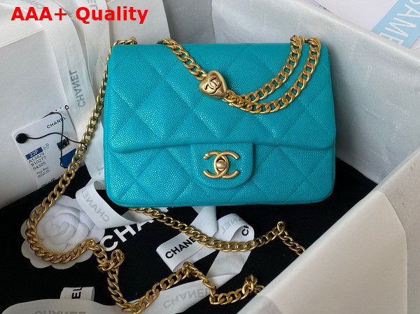 Chanel Mini Flap Bag in Turquoise Grained Calfskin and Gold Tone Metal AS3829 Replica