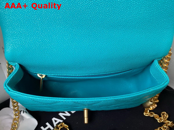 Chanel Mini Flap Bag in Turquoise Grained Calfskin and Gold Tone Metal AS3829 Replica