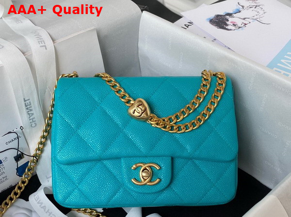 Chanel Mini Flap Bag in Turquoise Grained Calfskin and Gold Tone Metal AS3829 Replica