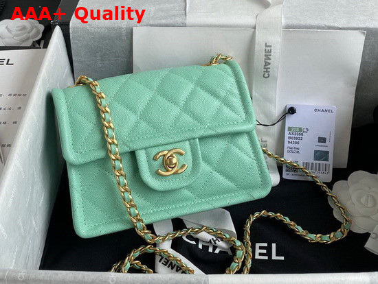 Chanel Mini Flap Bag in Turquoise Grained Calfskin with Gold Metal Replica