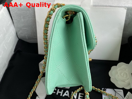 Chanel Mini Flap Bag in Turquoise Grained Calfskin with Gold Metal Replica