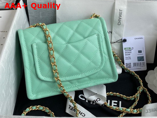 Chanel Mini Flap Bag in Turquoise Grained Calfskin with Gold Metal Replica