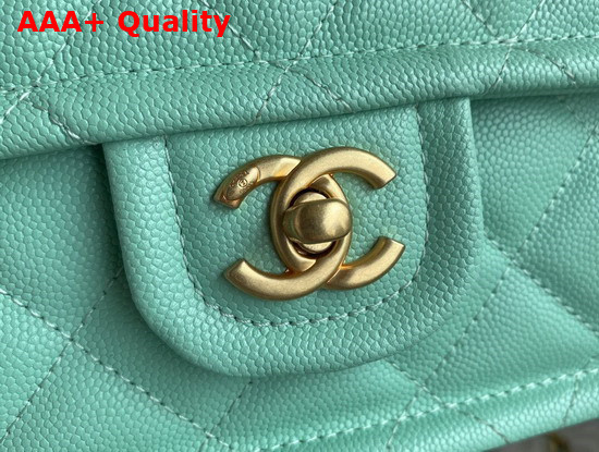 Chanel Mini Flap Bag in Turquoise Grained Calfskin with Gold Metal Replica