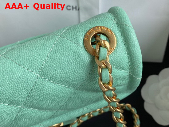 Chanel Mini Flap Bag in Turquoise Grained Calfskin with Gold Metal Replica