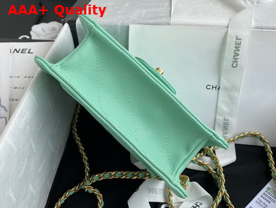 Chanel Mini Flap Bag in Turquoise Grained Calfskin with Gold Metal Replica