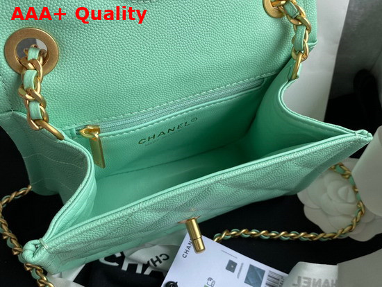 Chanel Mini Flap Bag in Turquoise Grained Calfskin with Gold Metal Replica