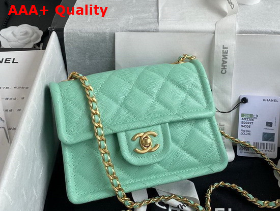 Chanel Mini Flap Bag in Turquoise Grained Calfskin with Gold Metal Replica