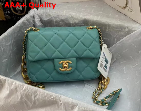 Chanel Mini Flap Bag in Turquoise Lambskin with Gold Tone Metal Replica