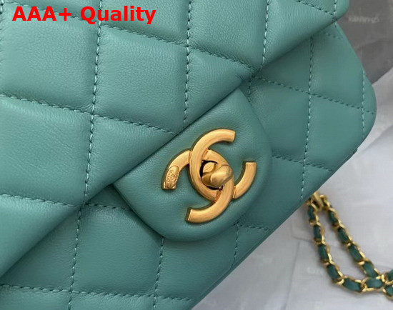 Chanel Mini Flap Bag in Turquoise Lambskin with Gold Tone Metal Replica