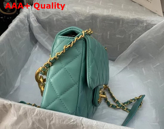 Chanel Mini Flap Bag in Turquoise Lambskin with Gold Tone Metal Replica