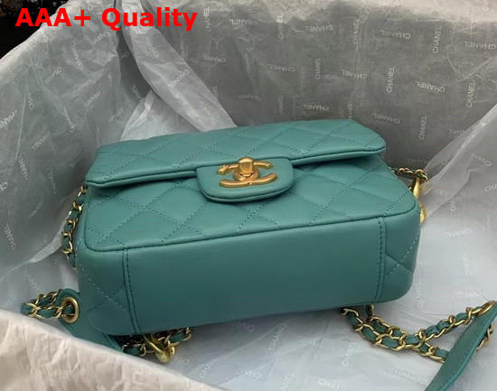 Chanel Mini Flap Bag in Turquoise Lambskin with Gold Tone Metal Replica