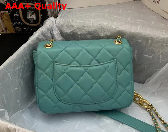 Chanel Mini Flap Bag in Turquoise Lambskin with Gold Tone Metal Replica