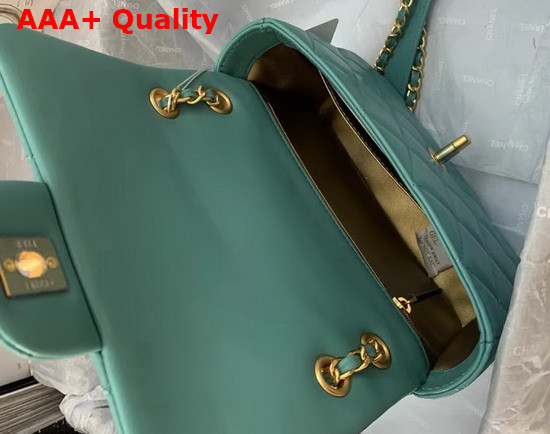 Chanel Mini Flap Bag in Turquoise Lambskin with Gold Tone Metal Replica