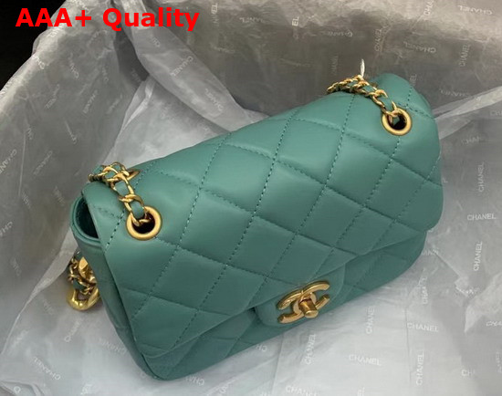 Chanel Mini Flap Bag in Turquoise Lambskin with Gold Tone Metal Replica