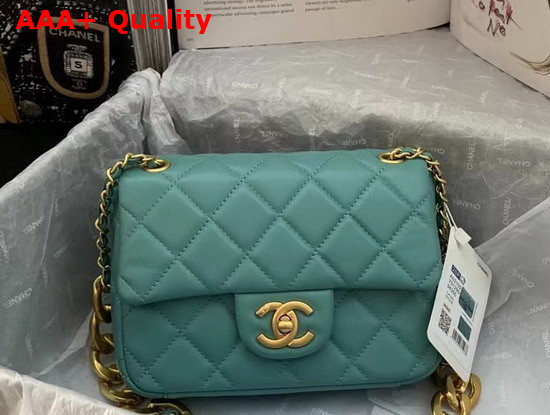 Chanel Mini Flap Bag in Turquoise Lambskin with Gold Tone Metal Replica