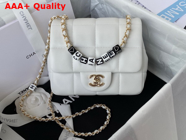 Chanel Mini Flap Bag in White Lambskin Resin Gold Tone Metal AS3744 Replica