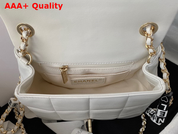 Chanel Mini Flap Bag in White Lambskin Resin Gold Tone Metal AS3744 Replica