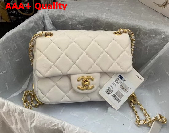 Chanel Mini Flap Bag in White Lambskin with Gold Tone Metal Replica