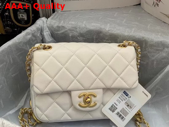 Chanel Mini Flap Bag in White Lambskin with Gold Tone Metal Replica