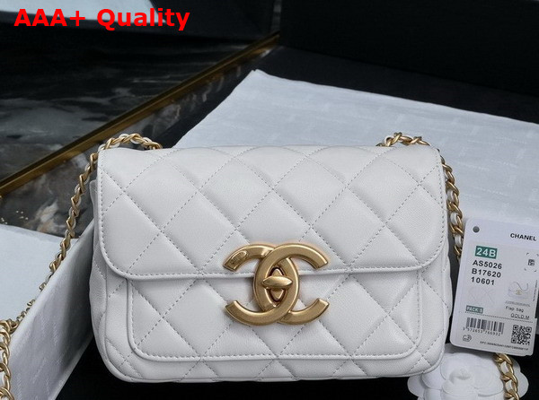 Chanel Mini Flap Bag in White Shiny Lambskin Gold Tone Metal AS5026 Replica