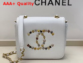 Chanel Mini Flap Bag in White with Charm Logo on the Front Replica