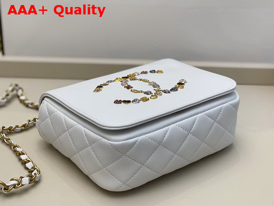 Chanel Mini Flap Bag in White with Charm Logo on the Front Replica