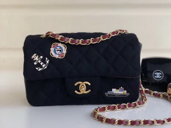 Chanel Mini Flap Bag with Charms Black Wool and Lambskin