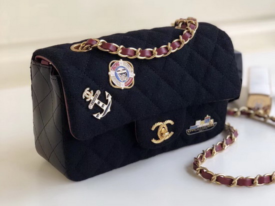 Chanel Mini Flap Bag with Charms Black Wool and Lambskin