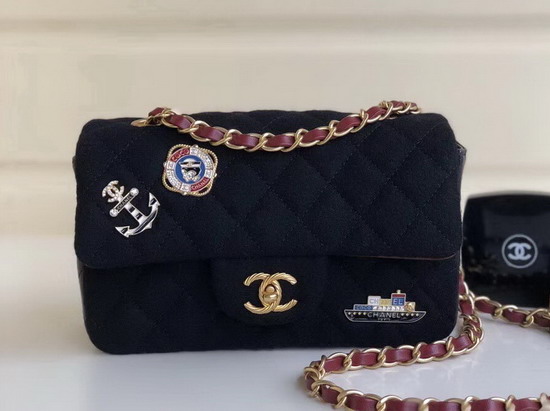 Chanel Mini Flap Bag with Charms Black Wool and Lambskin