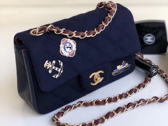 Chanel Mini Flap Bag with Charms Navy Blue Wool and Lambskin