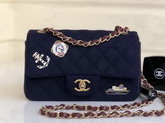 Chanel Mini Flap Bag with Charms Navy Blue Wool and Lambskin