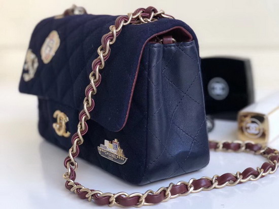 Chanel Mini Flap Bag with Charms Navy Blue Wool and Lambskin