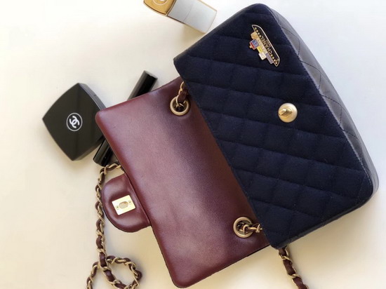 Chanel Mini Flap Bag with Charms Navy Blue Wool and Lambskin