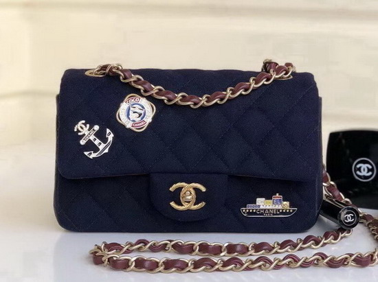 Chanel Mini Flap Bag with Charms Navy Blue Wool and Lambskin