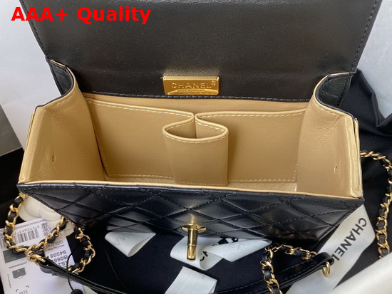 Chanel Mini Flap Bag with Handle Lambskin Gold Tone Metal Black Ref AS2796 Replica