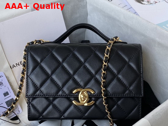 Chanel Mini Flap Bag with Handle Lambskin Gold Tone Metal Black Ref AS2796 Replica