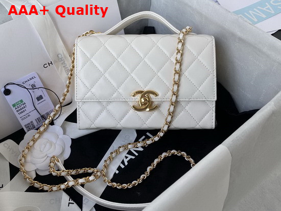 Chanel Mini Flap Bag with Handle Lambskin Gold Tone Metal White Ref AS2796 Replica