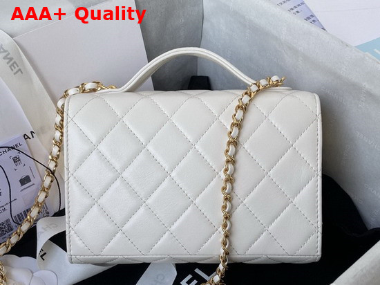 Chanel Mini Flap Bag with Handle Lambskin Gold Tone Metal White Ref AS2796 Replica