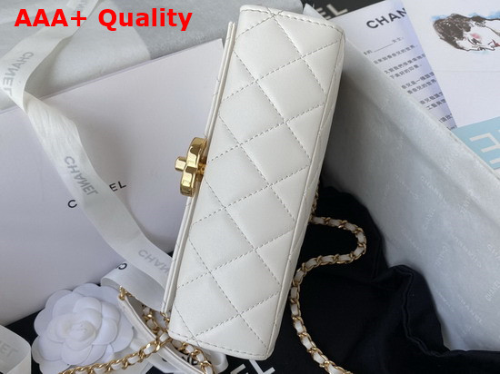 Chanel Mini Flap Bag with Handle Lambskin Gold Tone Metal White Ref AS2796 Replica