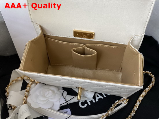 Chanel Mini Flap Bag with Handle Lambskin Gold Tone Metal White Ref AS2796 Replica