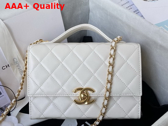 Chanel Mini Flap Bag with Handle Lambskin Gold Tone Metal White Ref AS2796 Replica