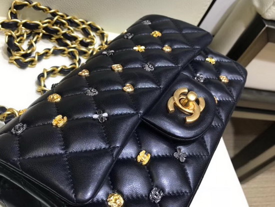 Chanel Mini Flap Bag with Studded Metal Flowers Black Lambskin