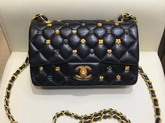 Chanel Mini Flap Bag with Studded Metal Flowers Black Lambskin