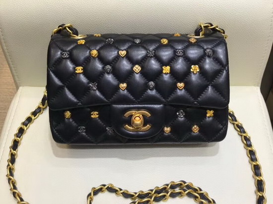 Chanel Mini Flap Bag with Studded Metal Flowers Black Lambskin