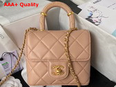 Chanel Mini Flap Bag with Top Handle Beige Lambskin Gold Tone Metal AS4035 Replica