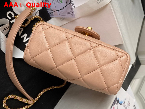 Chanel Mini Flap Bag with Top Handle Beige Lambskin Gold Tone Metal AS4035 Replica