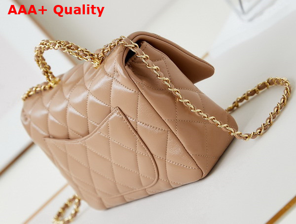 Chanel Mini Flap Bag with Top Handle Beige Shiny Lambskin Gold Tone Metal AS5043 Replica