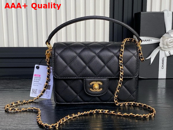 Chanel Mini Flap Bag with Top Handle Black Grained Shiny Calfskin Gold Tone Metal AS5165 Replica