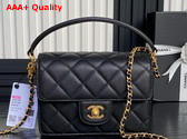 Chanel Mini Flap Bag with Top Handle Black Grained Shiny Calfskin Gold Tone Metal AS5165 Replica